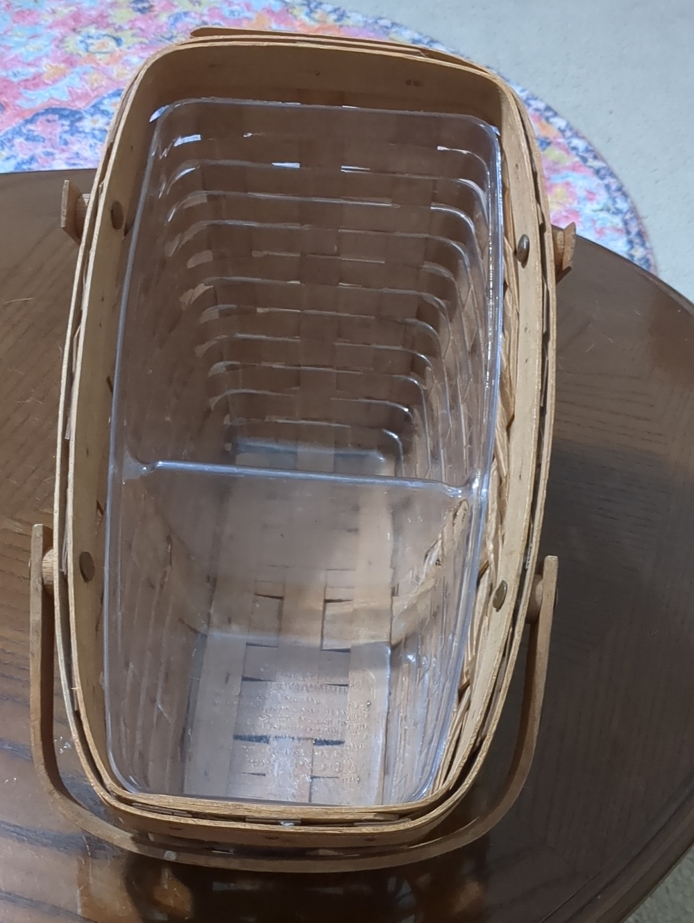 1987 Vintage Longaberger Natural Tan Woven Wood Basket with Clear Liner